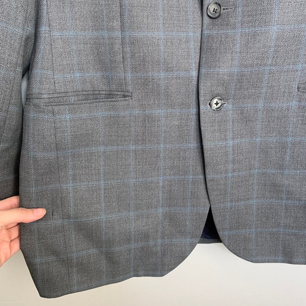 Barneys New York Loro Piana Plaid Grey Blue Wool Mens Blazer Size 40 - Picture 13 of 16